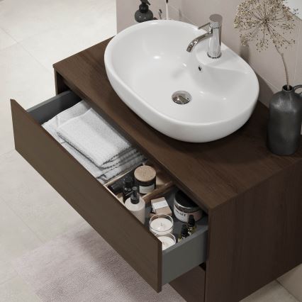 Meuble sous-vasque TRONDHEIM pour lavabo 90 × 57 × 46 cm, finition noyer