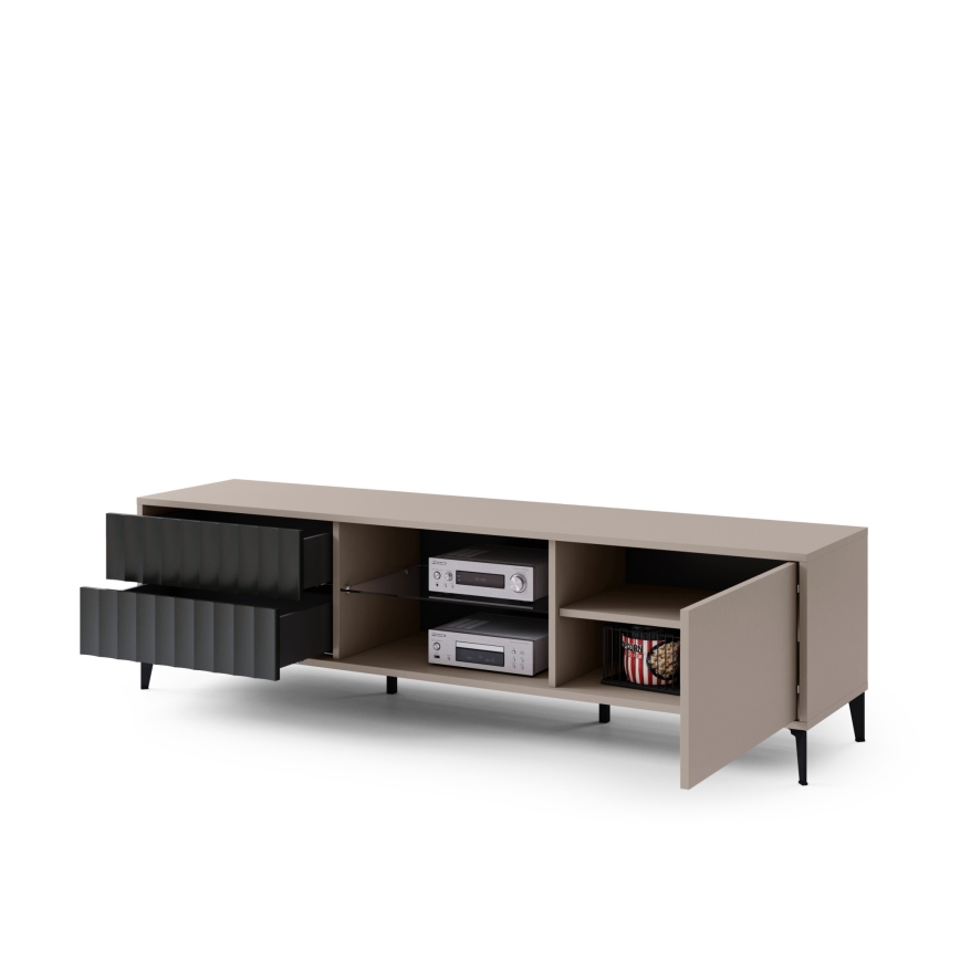 Meuble TV avec tiroirs RONJA taupe/noir