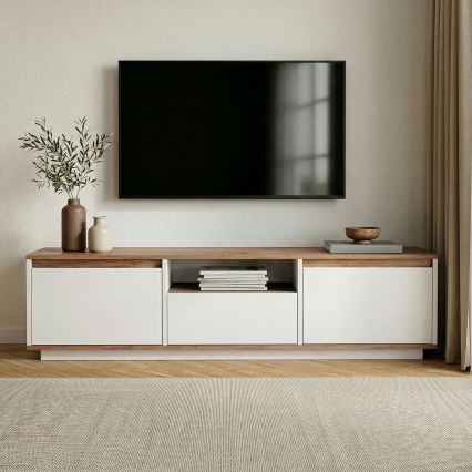 Meuble TV KREDE 160 x 30 cm, blanc/pin