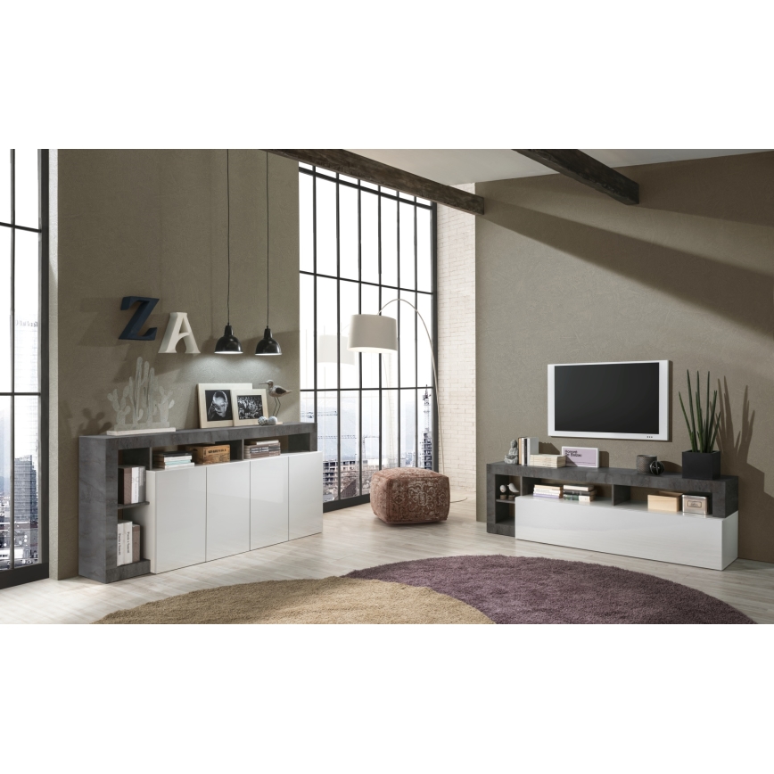 Meuble TV LENOR blanc/anthracite