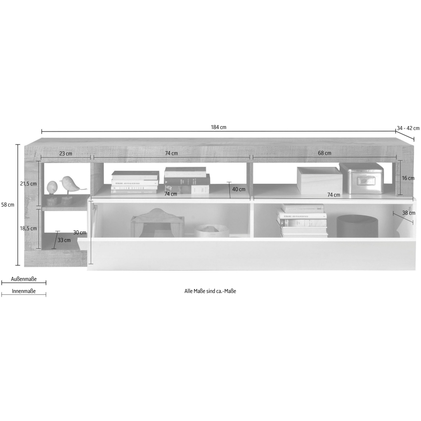 Meuble TV LENOR blanc/chêne