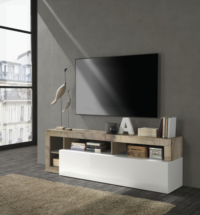 Meuble TV LENOR blanc/marron