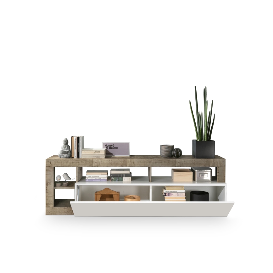 Meuble TV LENOR blanc/marron