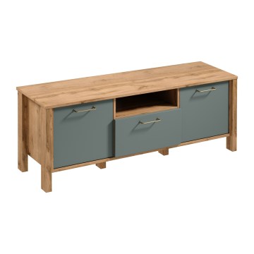Meuble TV MENTA 138 x 49 cm, chêne wotan/vert