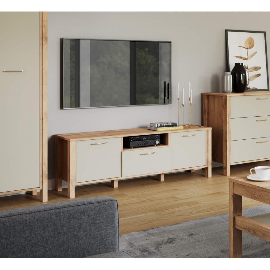 Meuble TV MENTA 138x49 cm chêne wotan/gris