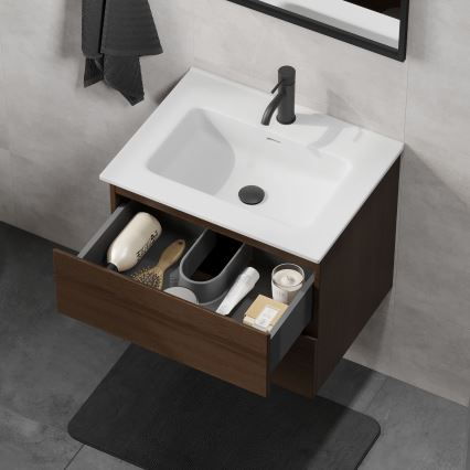 Meuble-vasque CONOR 61 cm, noyer/blanc