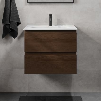 Meuble-vasque CONOR 61 cm, noyer/blanc