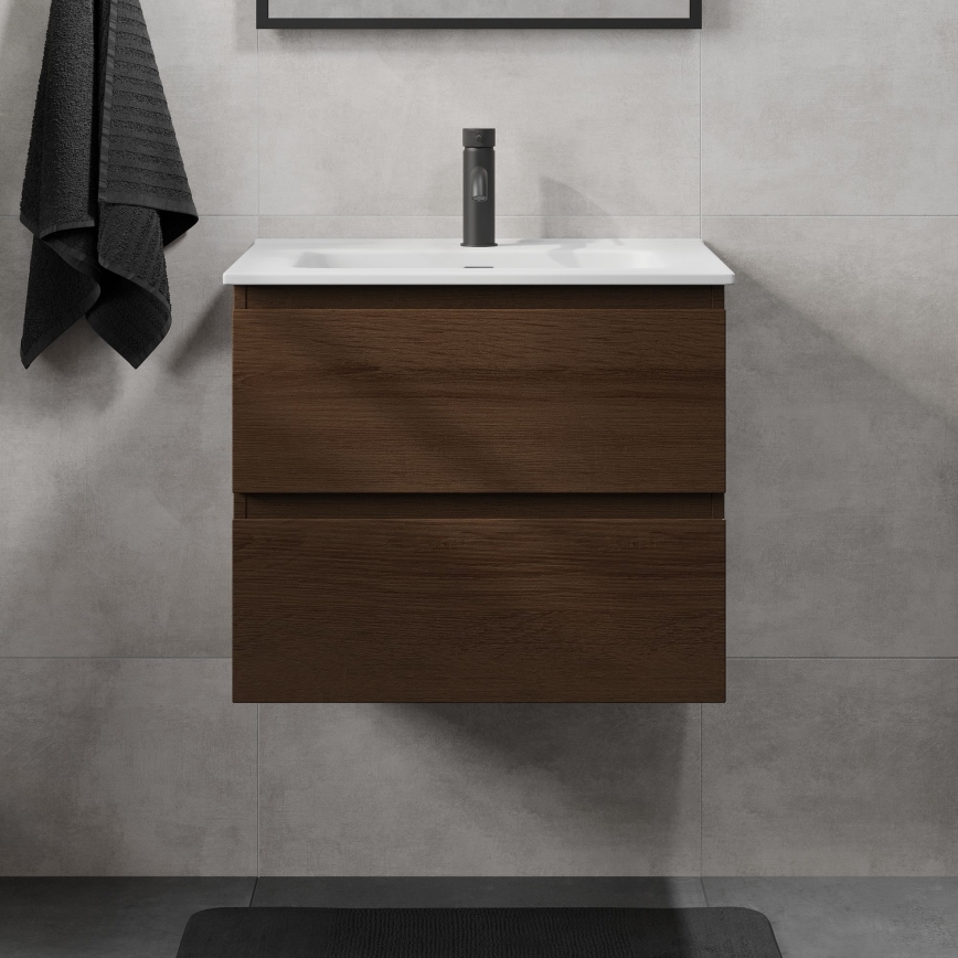 Meuble-vasque CONOR 61 cm, noyer/blanc