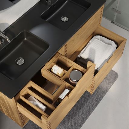 Meuble vasque GRIBSKOV 120 cm beige/chêne/noir