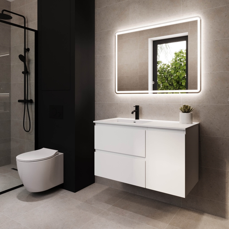 Meuble vasque HELSINKI 95 cm, vasque à gauche / blanc