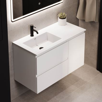 Meuble vasque HELSINKI 95 cm, vasque à gauche / blanc