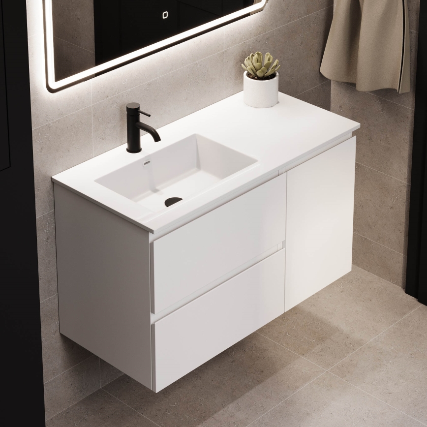 Meuble vasque HELSINKI 95 cm, vasque à gauche / blanc