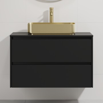Meuble vasque TRONDHEIM/LJORDAL 90x57x46 cm noir/laiton