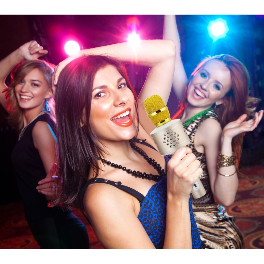 Microphone karaoké Bluetooth 6W/5V 1500 mAh, doré