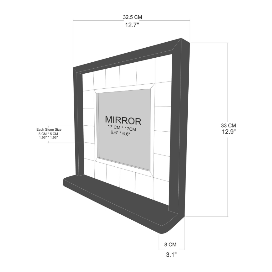 Miroir mural 33x32,5 cm pin/rouge