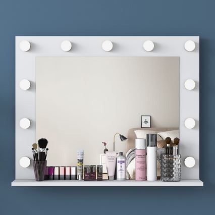 Miroir mural avec étagère RANI 90x71,8 cm blanc