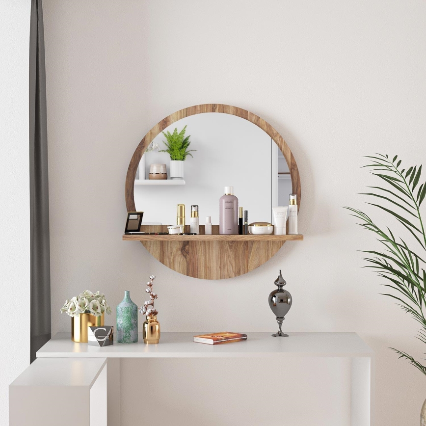 Miroir mural avec une étagère 45x45 cm marron