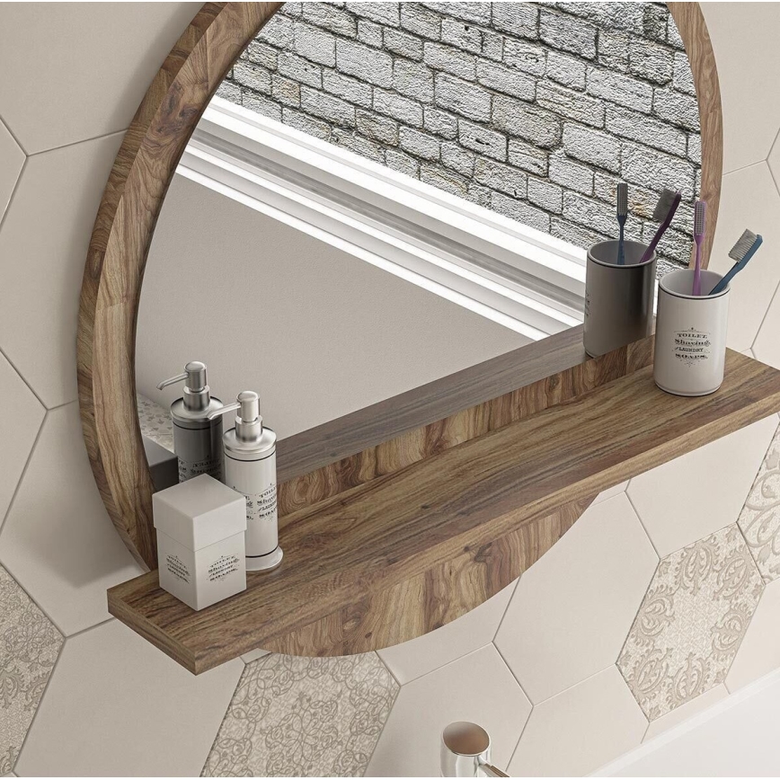 Miroir mural avec une étagère 45x45 cm marron