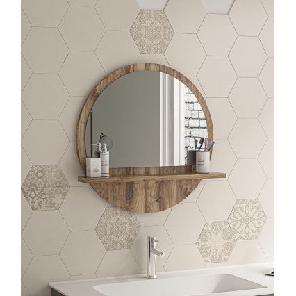 Miroir mural avec une étagère 45x45 cm marron