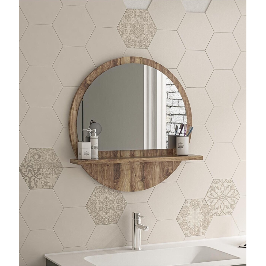 Miroir mural avec une étagère 45x45 cm marron