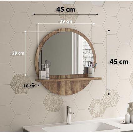 Miroir mural avec une étagère 45x45 cm marron