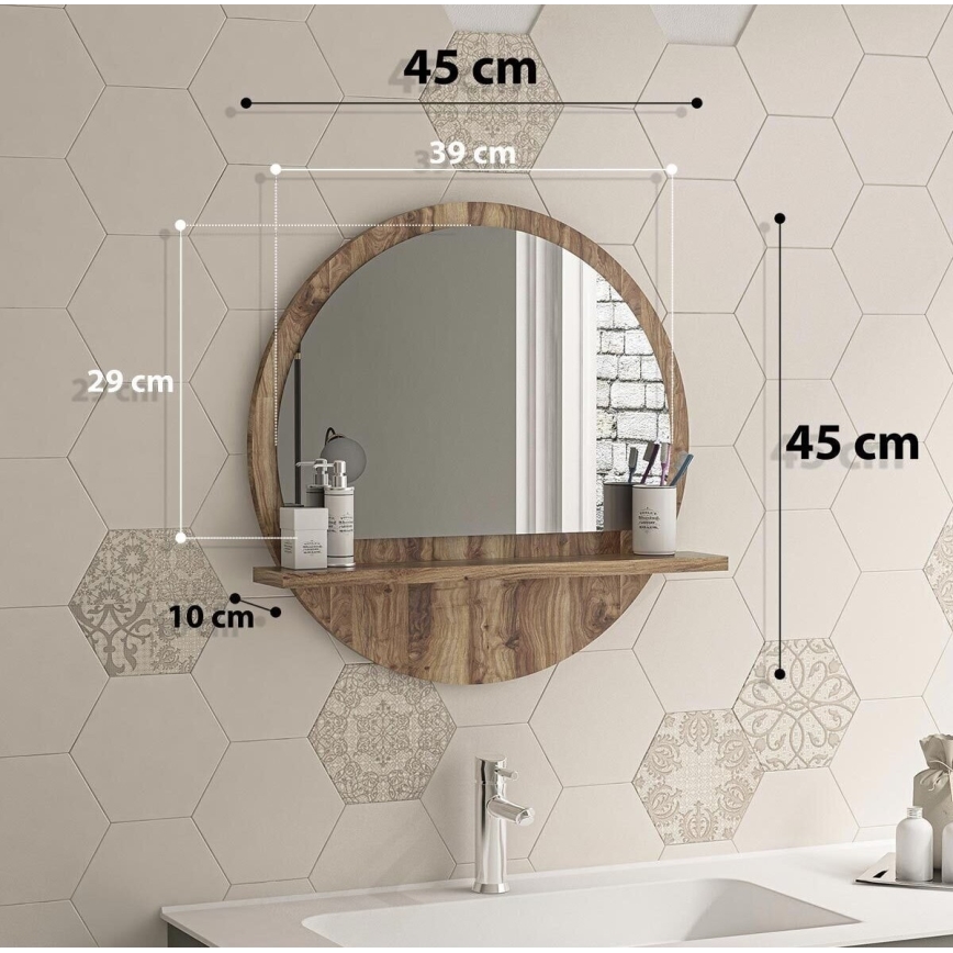 Miroir mural avec une étagère 45x45 cm marron