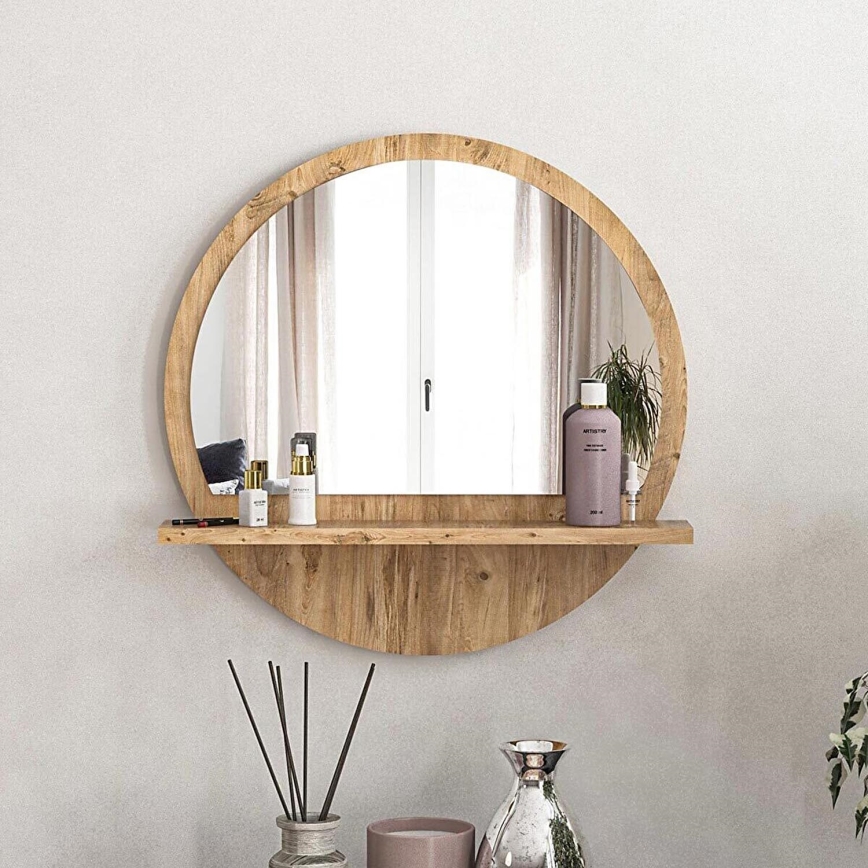 Miroir mural avec une étagère 45x45 cm pin atlantique