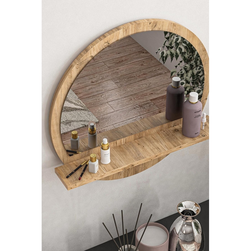 Miroir mural avec une étagère 45x45 cm pin atlantique