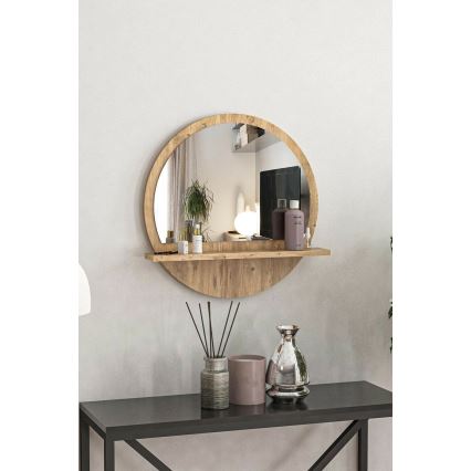 Miroir mural avec une étagère 45x45 cm pin atlantique