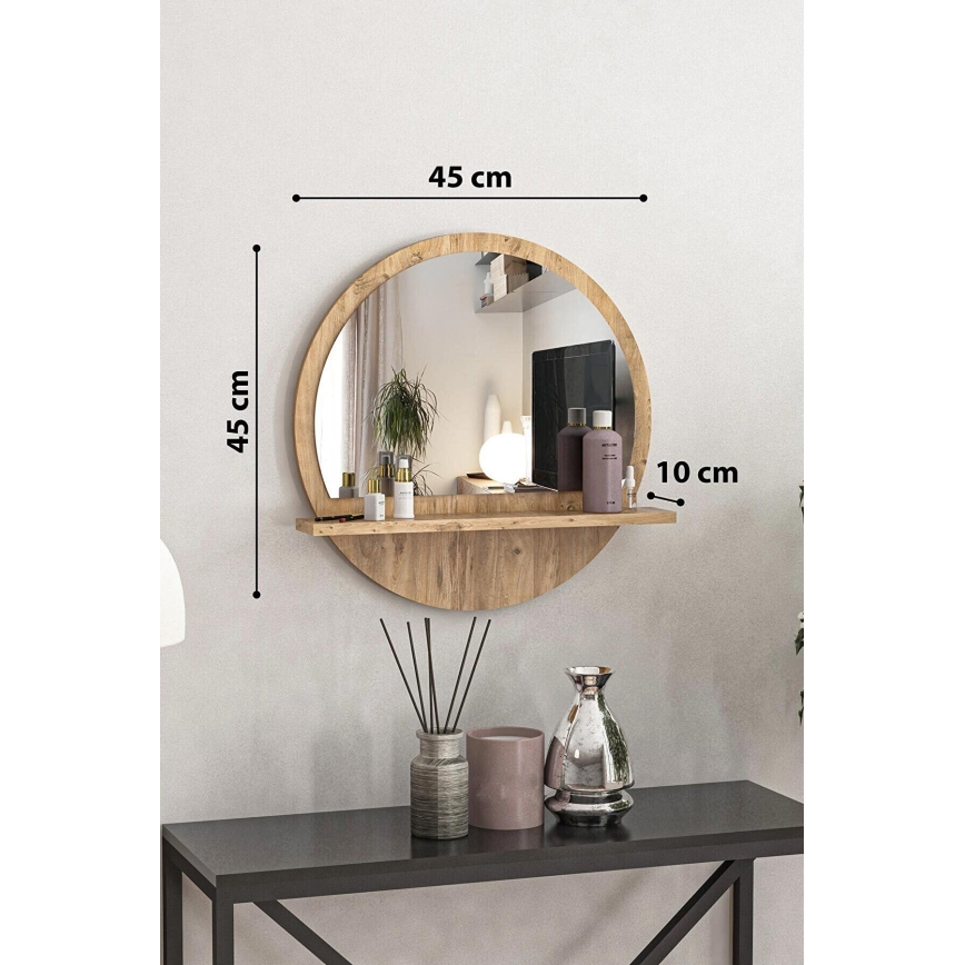 Miroir mural avec une étagère 45x45 cm pin atlantique