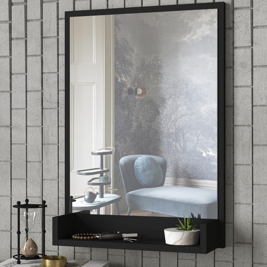 Miroir mural avec une étagère COSTA 75x45 cm noir