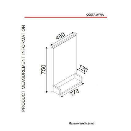 Miroir mural avec une étagère COSTA 75x45 cm noir