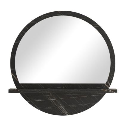 Miroir mural avec une étagère d. 60 cm noir