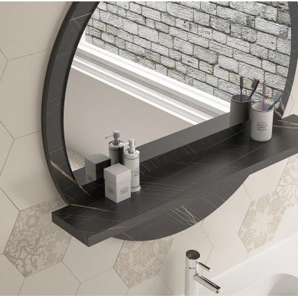 Miroir mural avec une étagère d. 60 cm noir