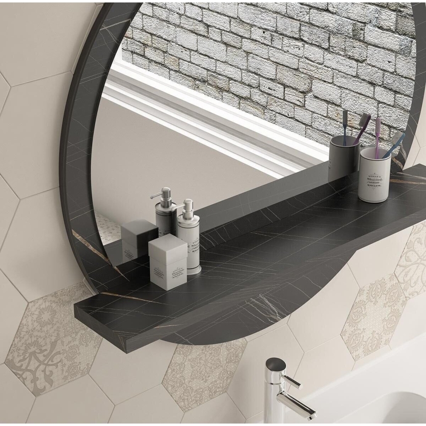 Miroir mural avec une étagère d. 60 cm noir