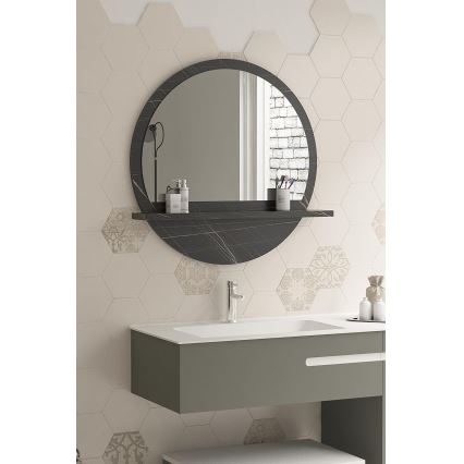 Miroir mural avec une étagère d. 60 cm noir