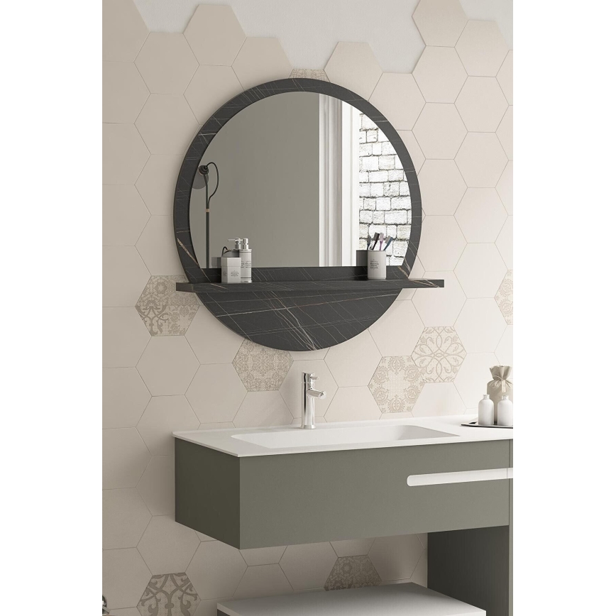 Miroir mural avec une étagère d. 60 cm noir