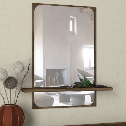 Miroir mural avec une étagère EKOL 70x45 cm marron