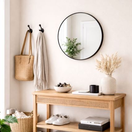 Miroir mural CHICAGO Ø 40 cm noir