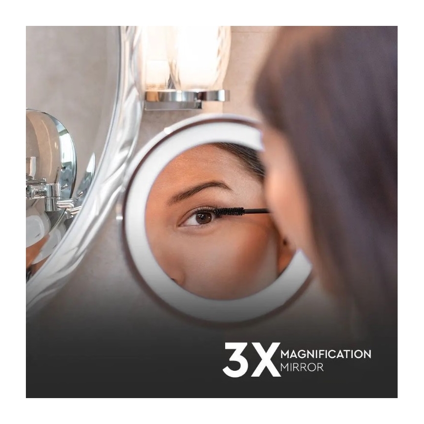 Miroir mural de maquillage LED/3W/6V 4xAA IP44