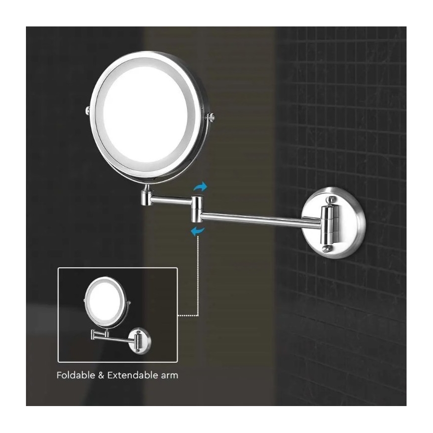 Miroir mural de maquillage LED/3W/6V 4xAA IP44