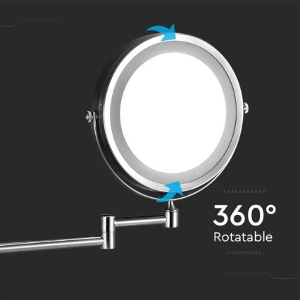 Miroir mural de maquillage LED/3W/6V 4xAA IP44