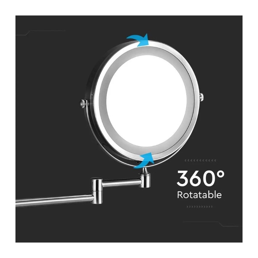 Miroir mural de maquillage LED/3W/6V 4xAA IP44