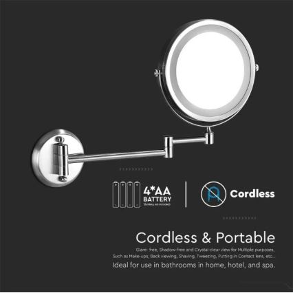 Miroir mural de maquillage LED/3W/6V 4xAA IP44