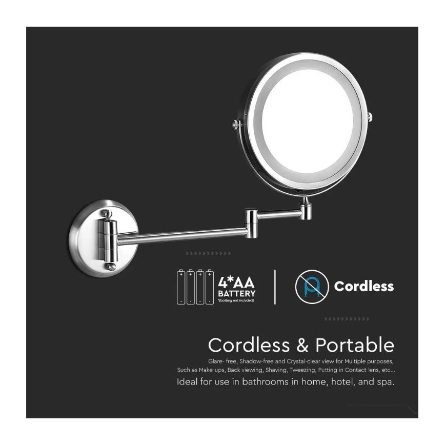 Miroir mural de maquillage LED/3W/6V 4xAA IP44
