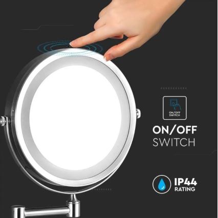 Miroir mural de maquillage LED/3W/6V 4xAA IP44