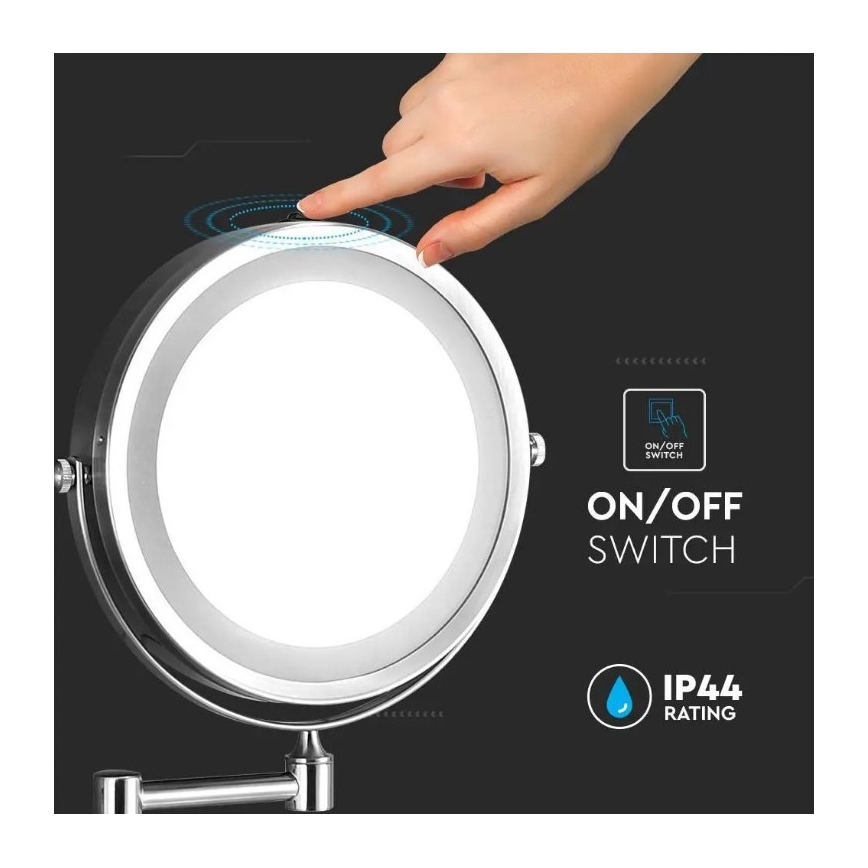 Miroir mural de maquillage LED/3W/6V 4xAA IP44