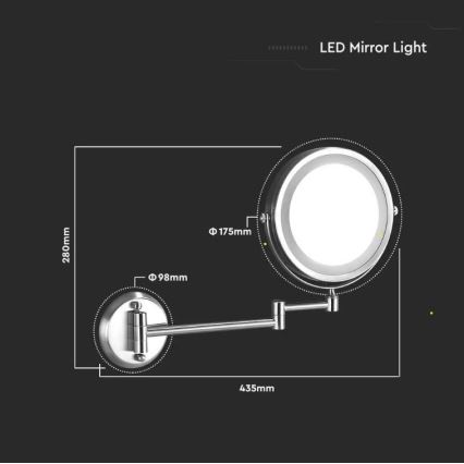 Miroir mural de maquillage LED/3W/6V 4xAA IP44