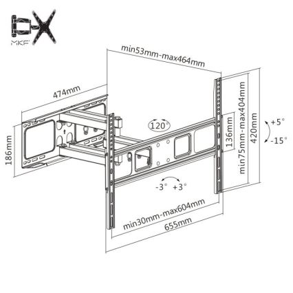 MK FLORIA MKF-17DP641 - Support mural pour TV avec joint 80 noir