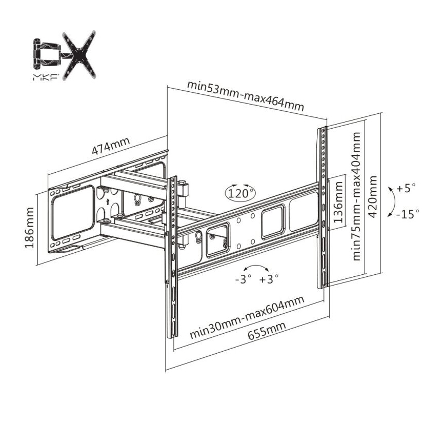 MK FLORIA MKF-17DP641 - Support mural pour TV avec joint 80 noir